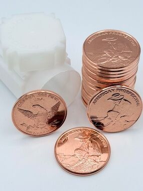 1 oz .999 Fine Copper Rounds American Prospector + Eagle w/ Tube Bullion Lot 20x